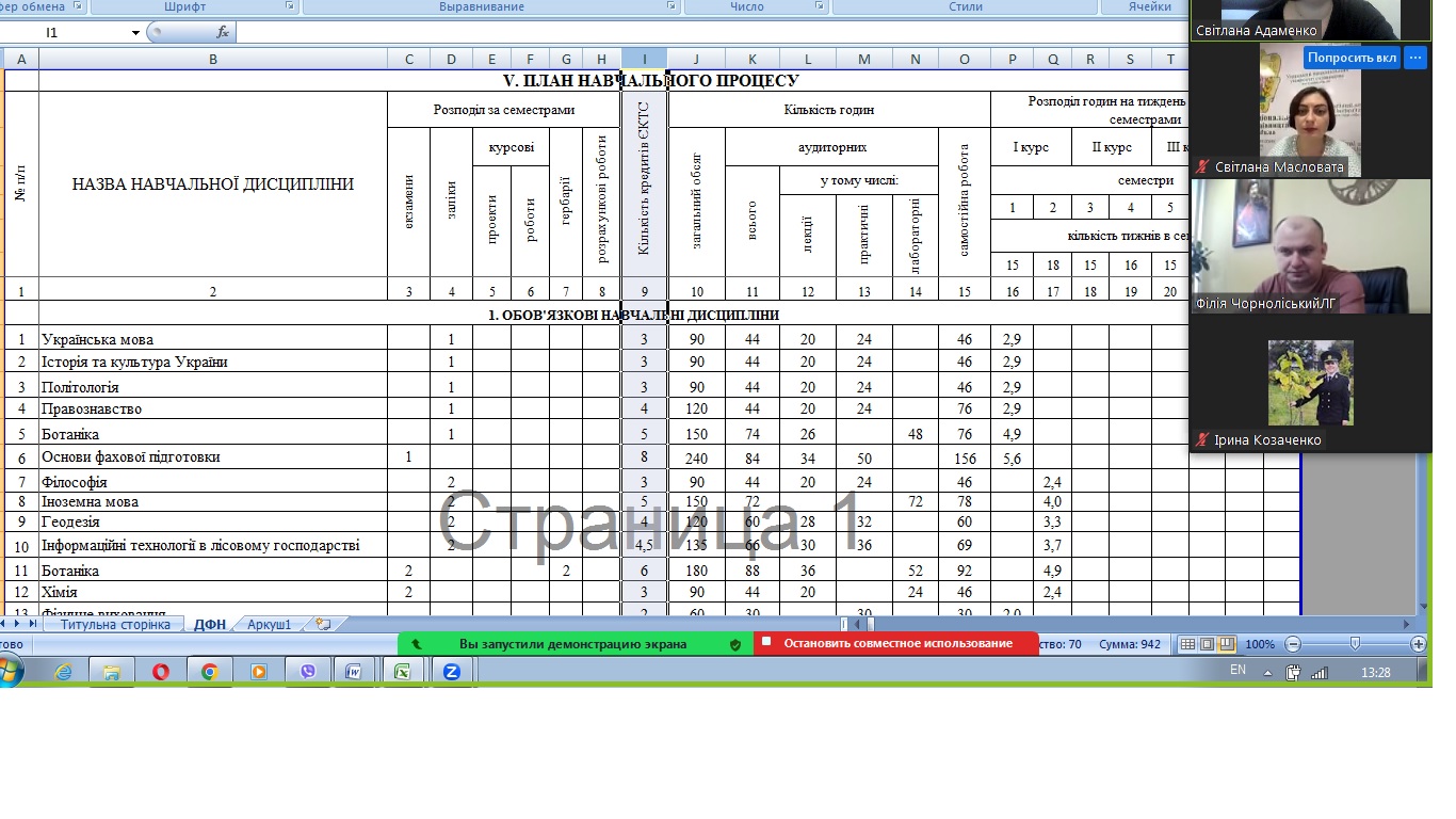 ЗАСІДАННЯ РОБОЧОЇ ГРУПИ ОПП 205 ЛІСОВЕ ГОСПОДАРСТВО ПЕРШОГО (БАКАЛАВРСЬКОГО) РІВНЯ 